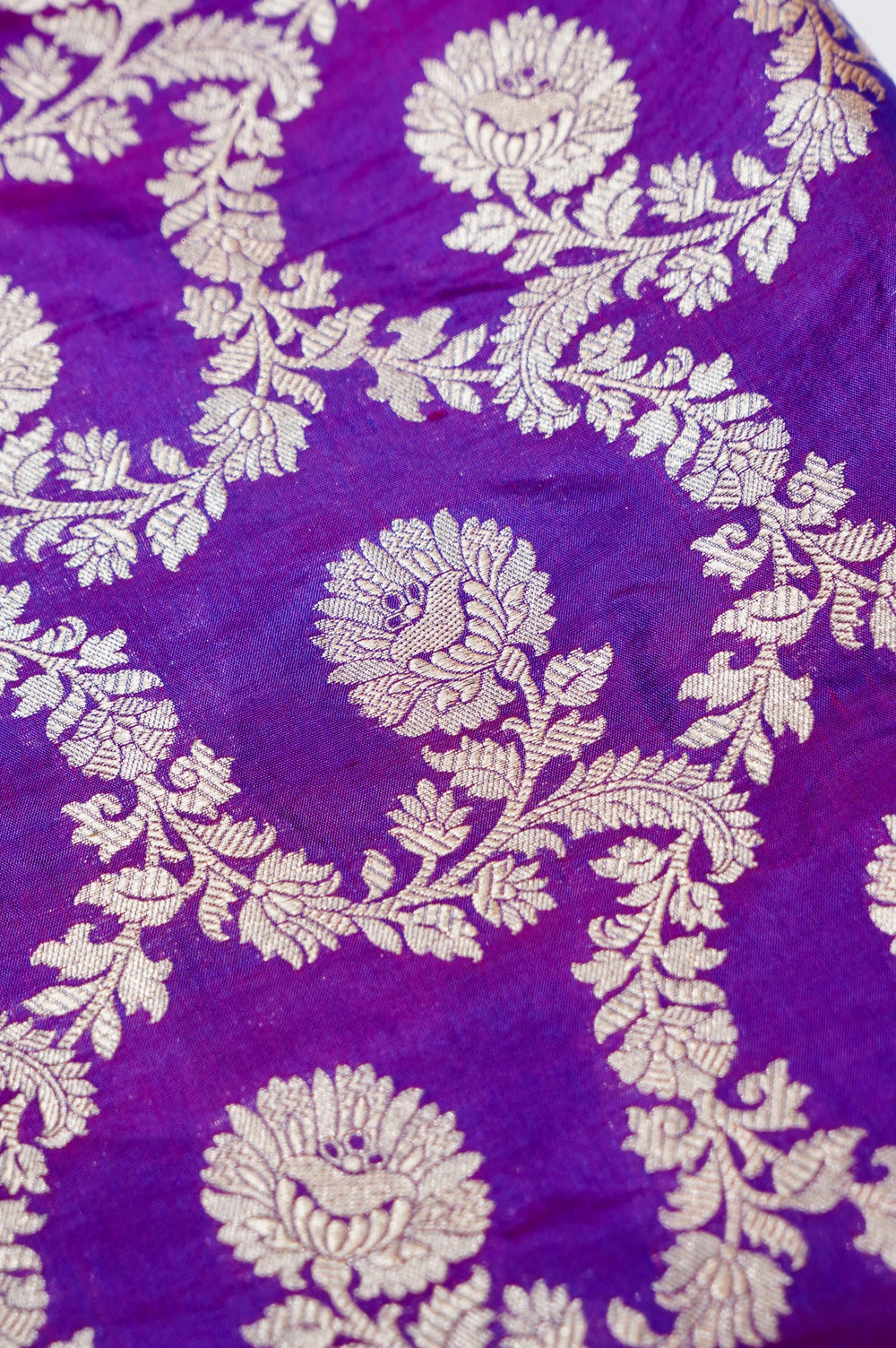 Violet Purple Jaal Katan Silk Handwoven Banarasi Thaan