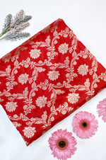 Rose Red Jaal Katan Silk Handwoven Banarasi Thaan