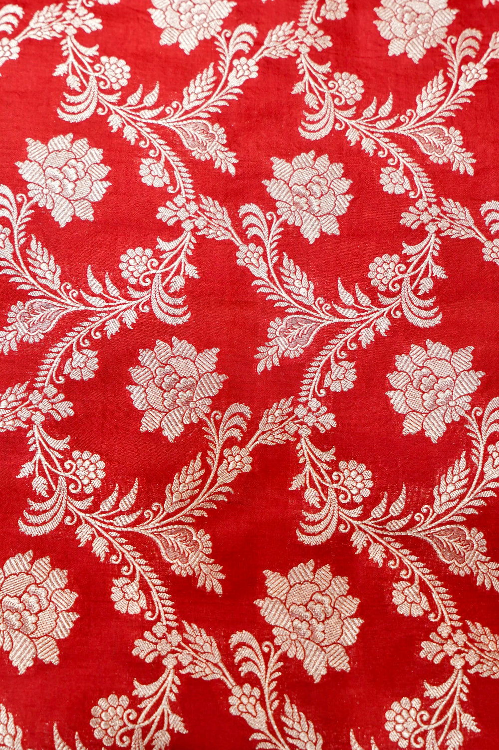 Rose Red Jaal Katan Silk Handwoven Banarasi Thaan