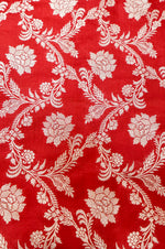 Rose Red Jaal Katan Silk Handwoven Banarasi Thaan