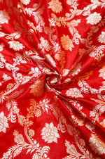 Rose Red Jaal Katan Silk Handwoven Banarasi Thaan