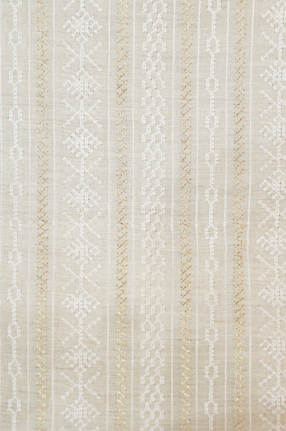 Ivory White Resham Embroidery Tussar Silk Thaan