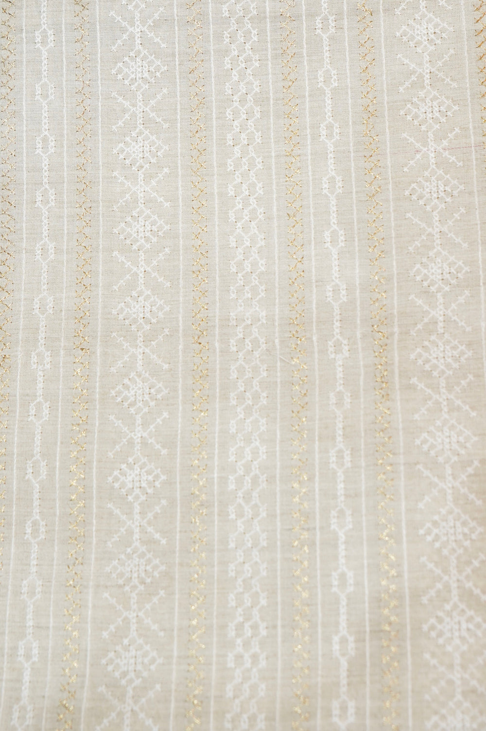 Ivory White Resham Embroidery Tussar Silk Thaan