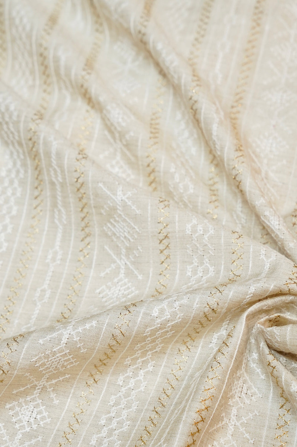 Ivory White Resham Embroidery Tussar Silk Thaan