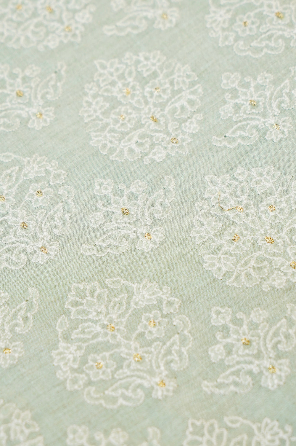 Nyanza Green Resham Embroidery Linen Cotton Banarasi Handwoven Thaan