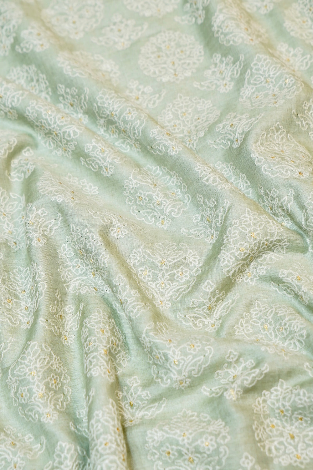 Nyanza Green Resham Embroidery Linen Cotton Banarasi Handwoven Thaan