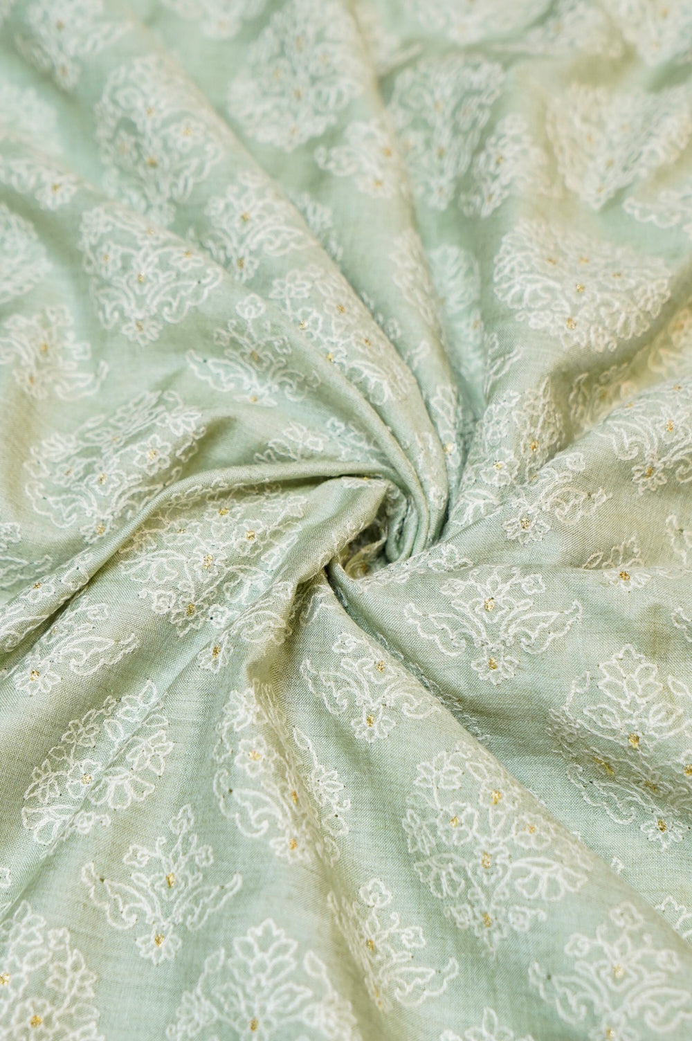 Nyanza Green Resham Embroidery Linen Cotton Banarasi Handwoven Thaan