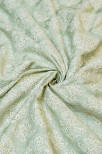 Nyanza Green Resham Embroidery Linen Cotton Banarasi Handwoven Thaan