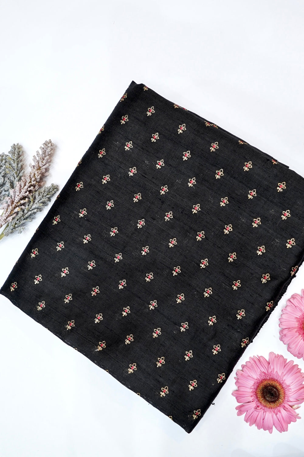 Midnight Black Resham Embroidery Moonga Silk Thaan