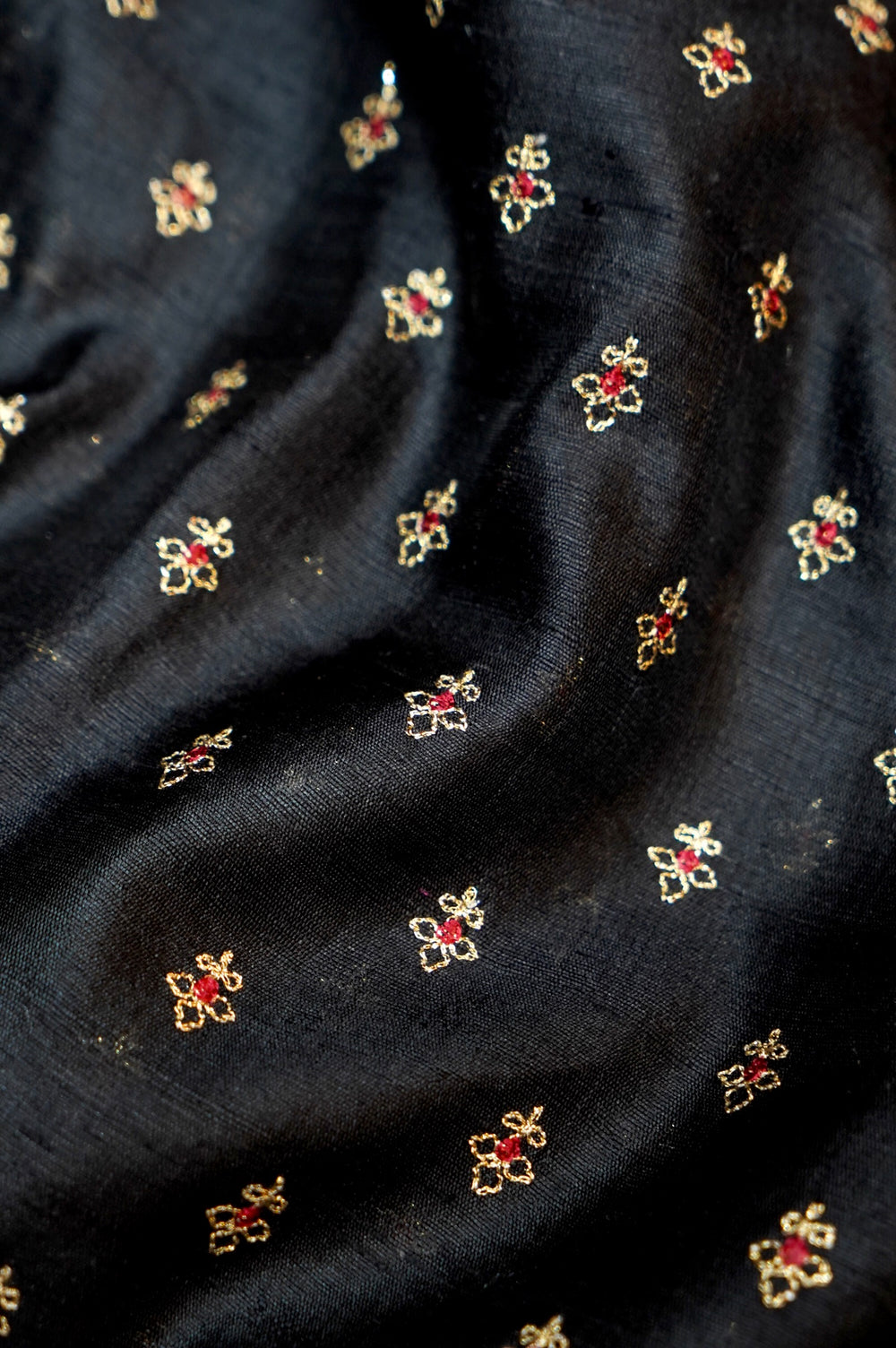 Midnight Black Resham Embroidery Moonga Silk Thaan