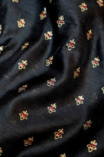 Midnight Black Resham Embroidery Moonga Silk Thaan