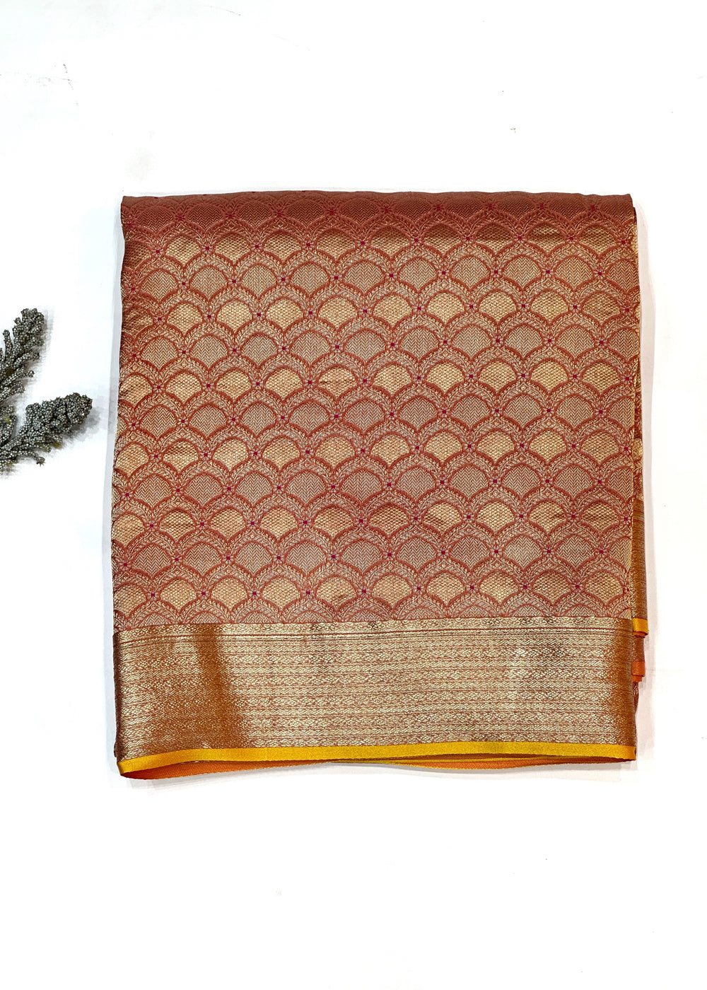 Coral Pink Brocade Crepe  Handwoven Banarasi Saree