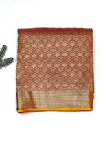 Coral Pink Brocade Crepe  Handwoven Banarasi Saree
