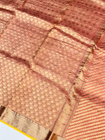 Coral Pink Brocade Crepe  Handwoven Banarasi Saree