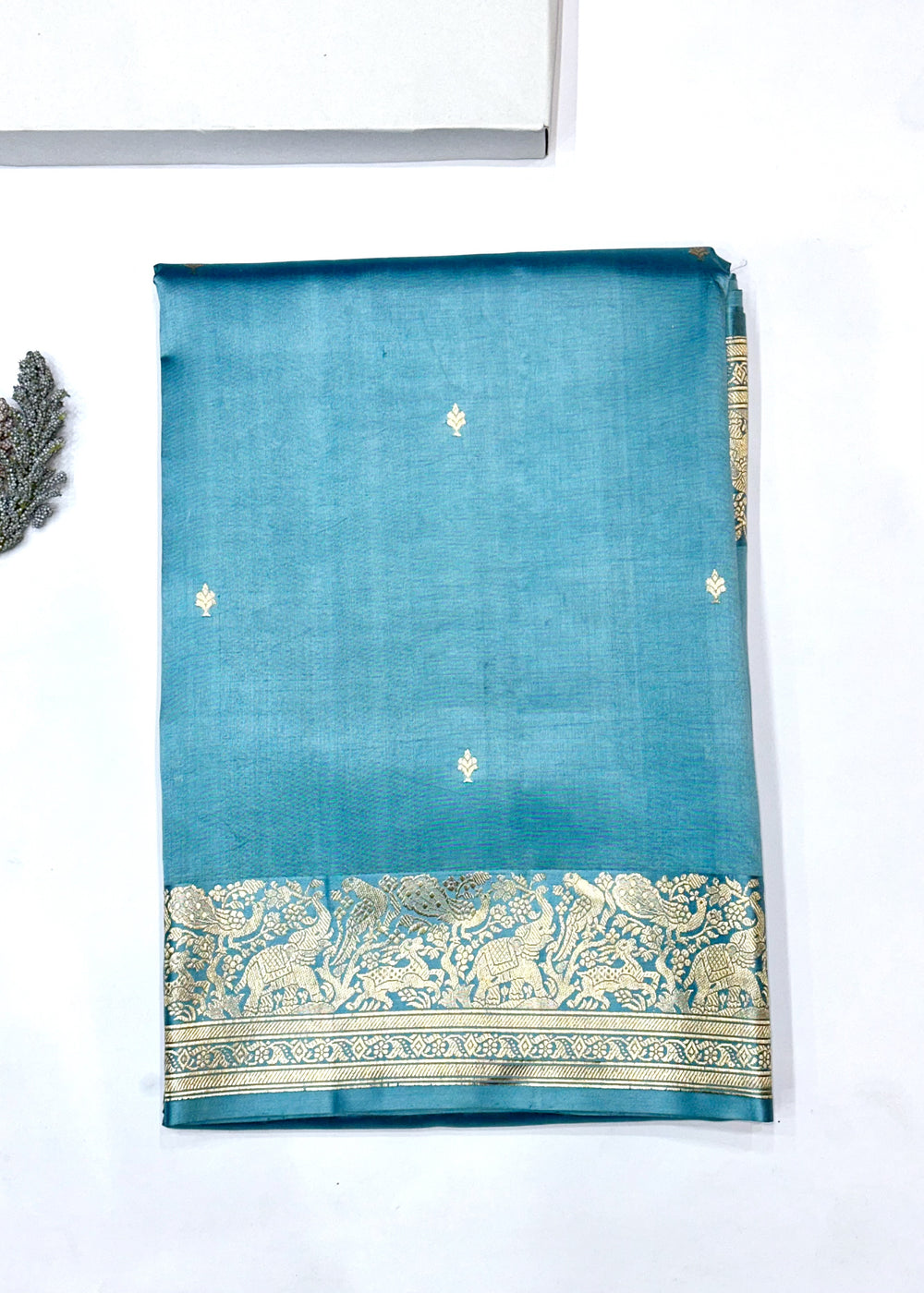 Sky Blue Motif Katan Silk Handwoven Banarasi Saree