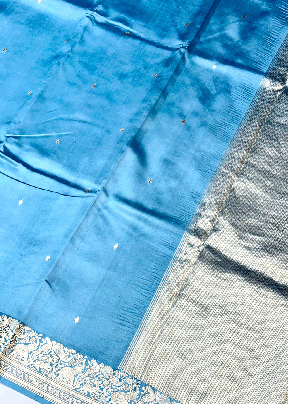 Sky Blue Motif Katan Silk Handwoven Banarasi Saree