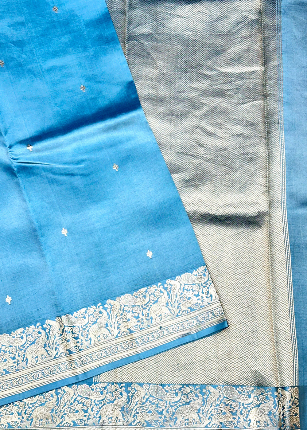 Sky Blue Motif Katan Silk Handwoven Banarasi Saree
