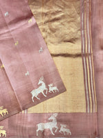 Rose Pink Motif Katan Silk Handwoven Banarasi Saree
