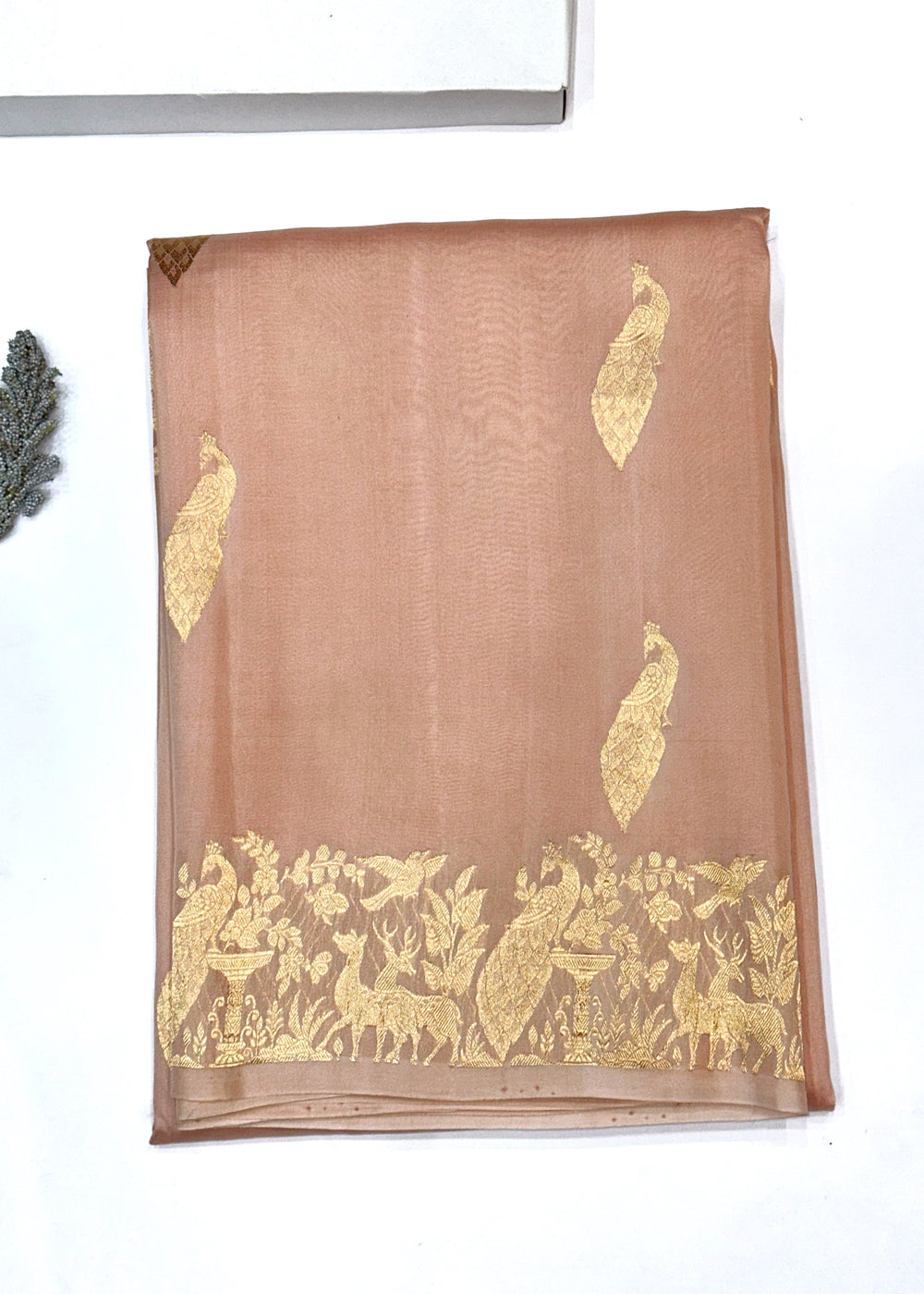 Salmon Pink Motif Katan Silk Handwoven Banarasi Saree