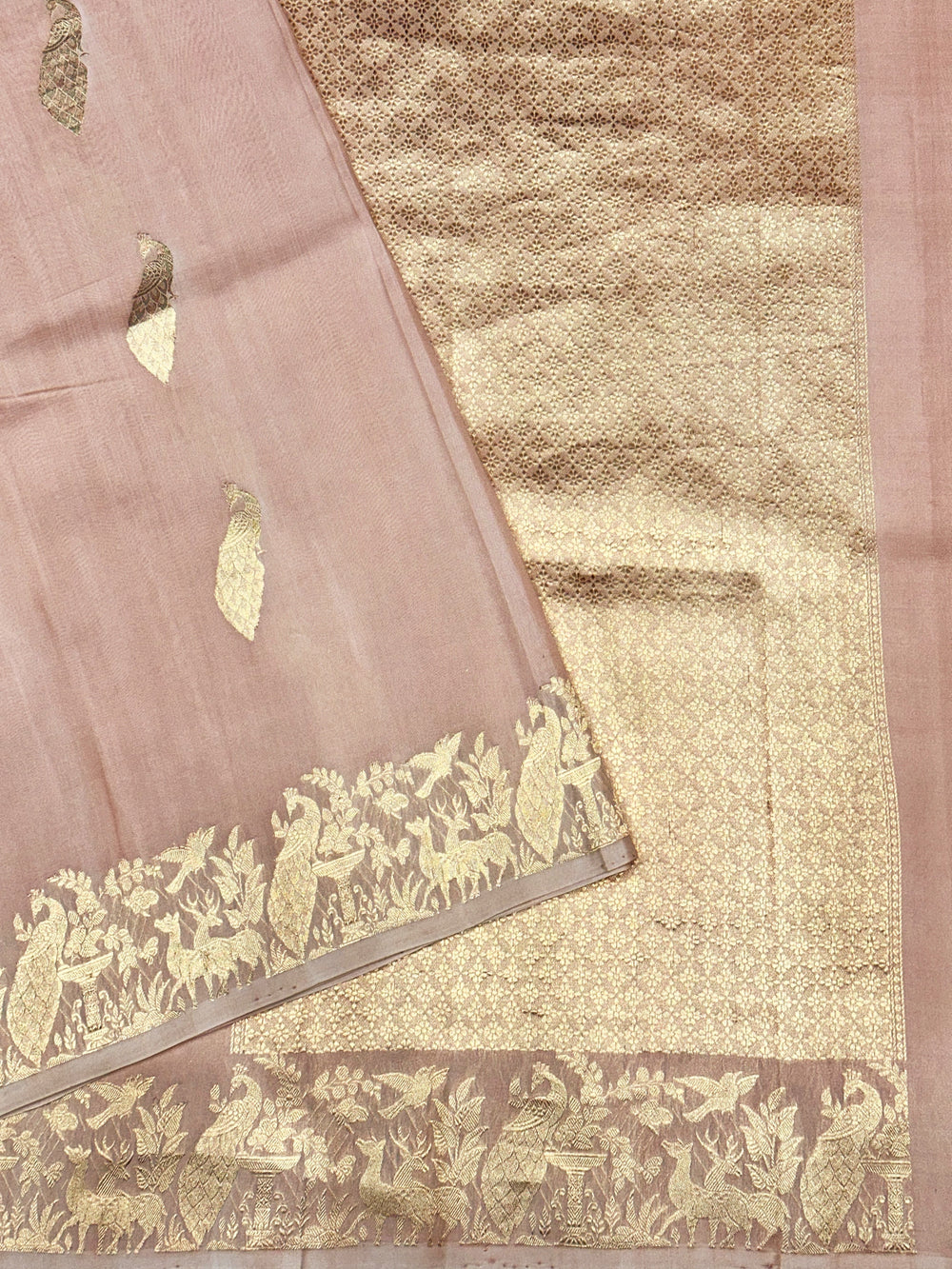 Salmon Pink Motif Katan Silk Handwoven Banarasi Saree