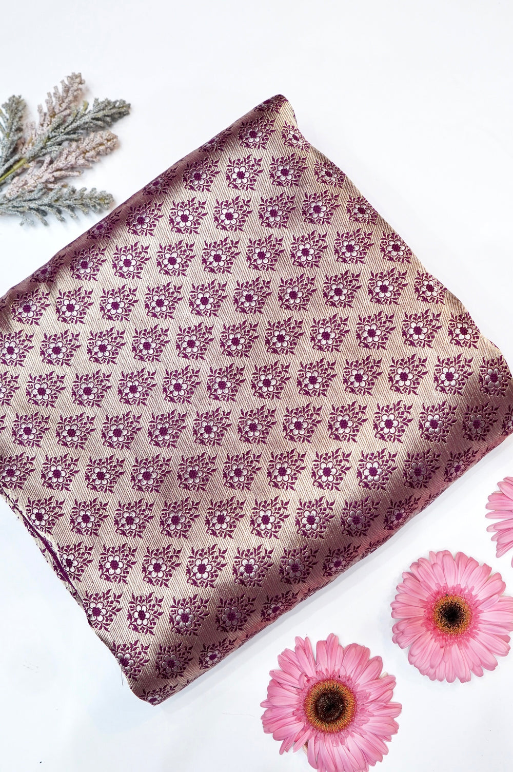 Boysenberry Purple Brocade Katan Silk Handwoven Banarasi Thaan