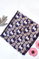 Indigo Blue Jangla Katan Silk Handwoven Banarasi Thaan