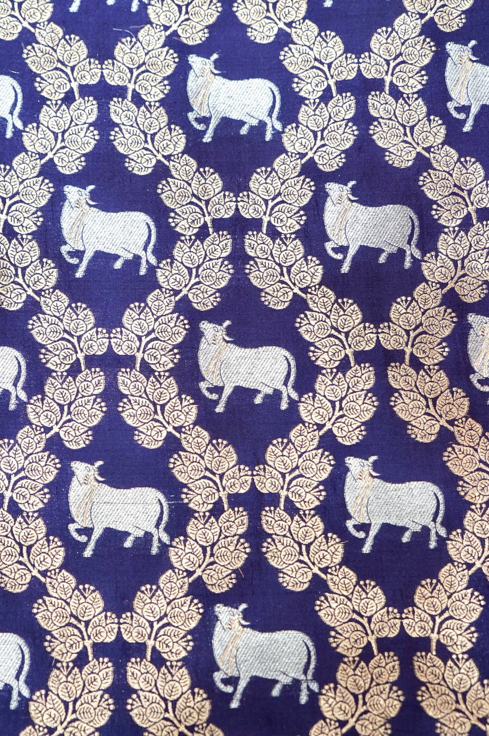 Indigo Blue Jangla Katan Silk Handwoven Banarasi Thaan