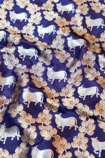 Indigo Blue Jangla Katan Silk Handwoven Banarasi Thaan