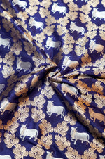 Indigo Blue Jangla Katan Silk Handwoven Banarasi Thaan