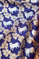 Indigo Blue Jangla Katan Silk Handwoven Banarasi Thaan