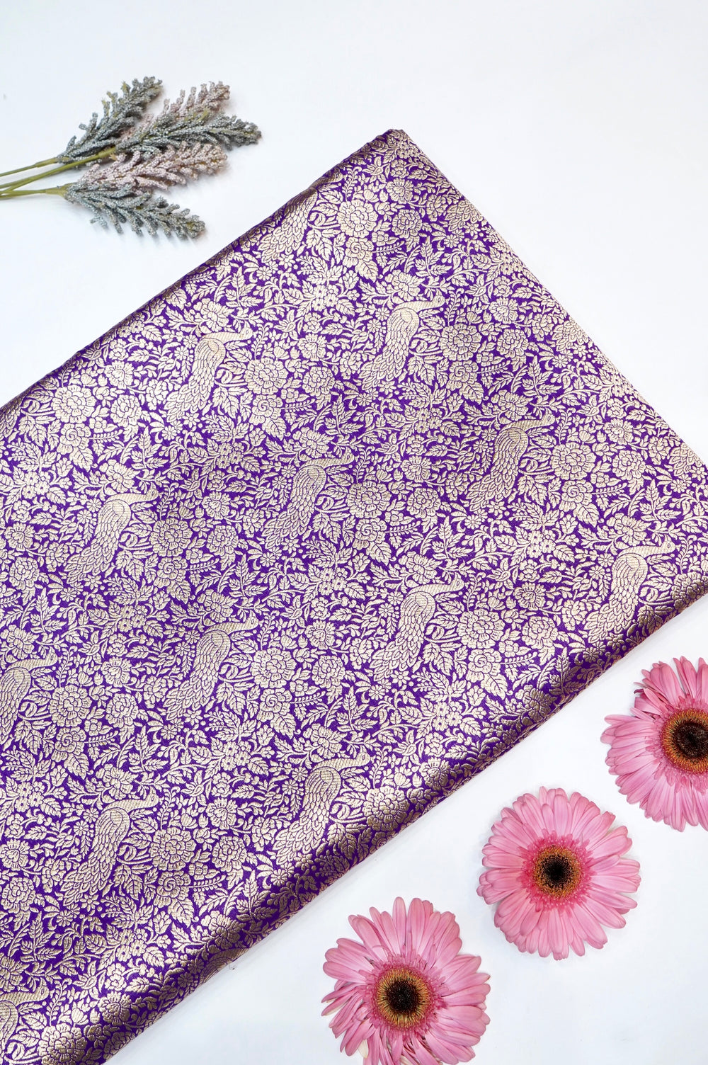 Violet Purple Shikargah Katan Silk Handwoven Banarasi Thaan