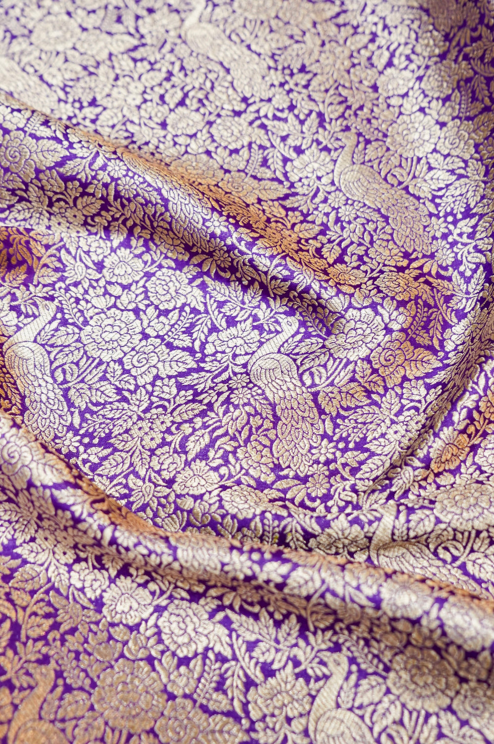 Violet Purple Shikargah Katan Silk Handwoven Banarasi Thaan