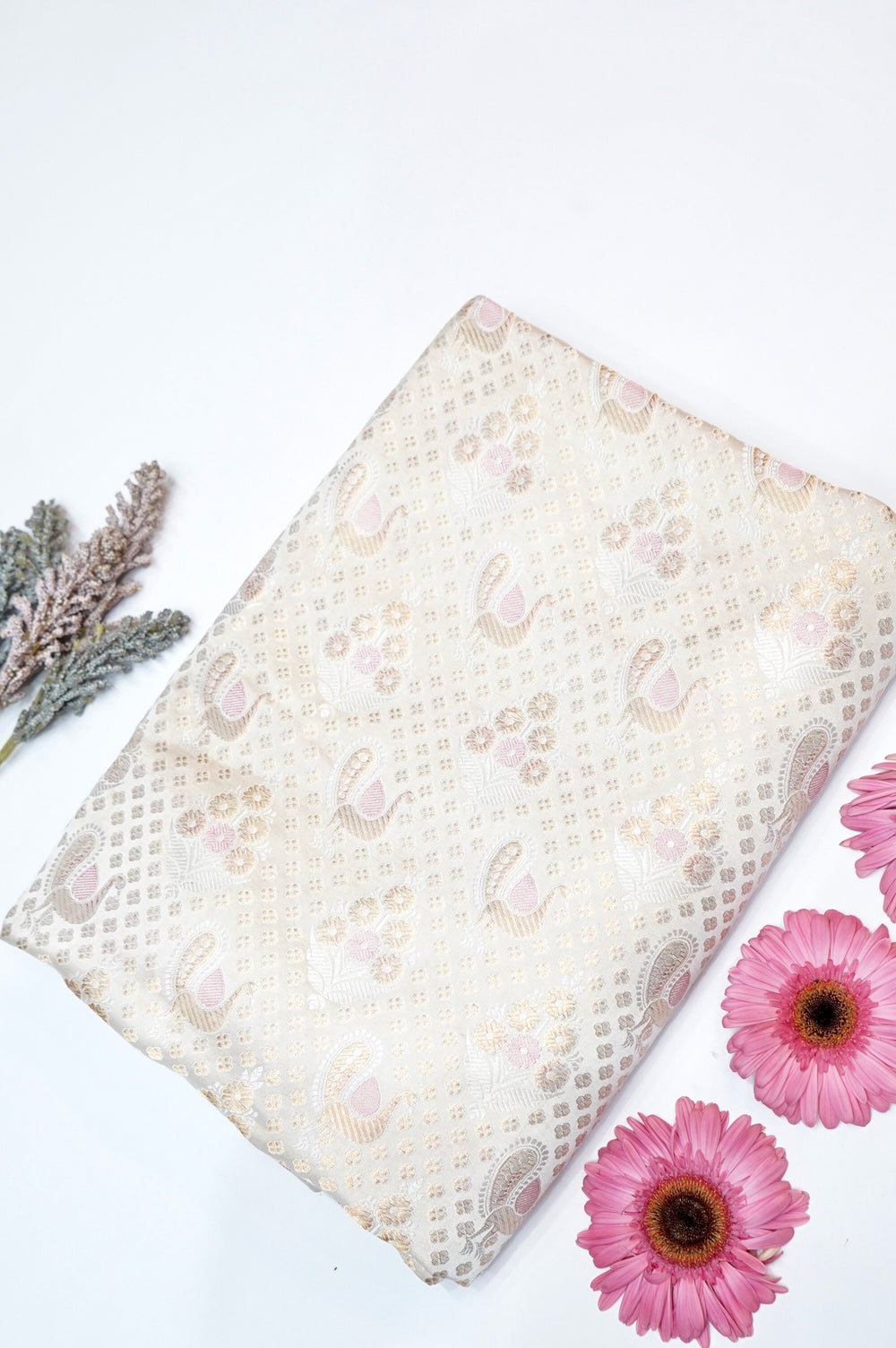 Porcelain White Brocade Mashru Silk Thaan