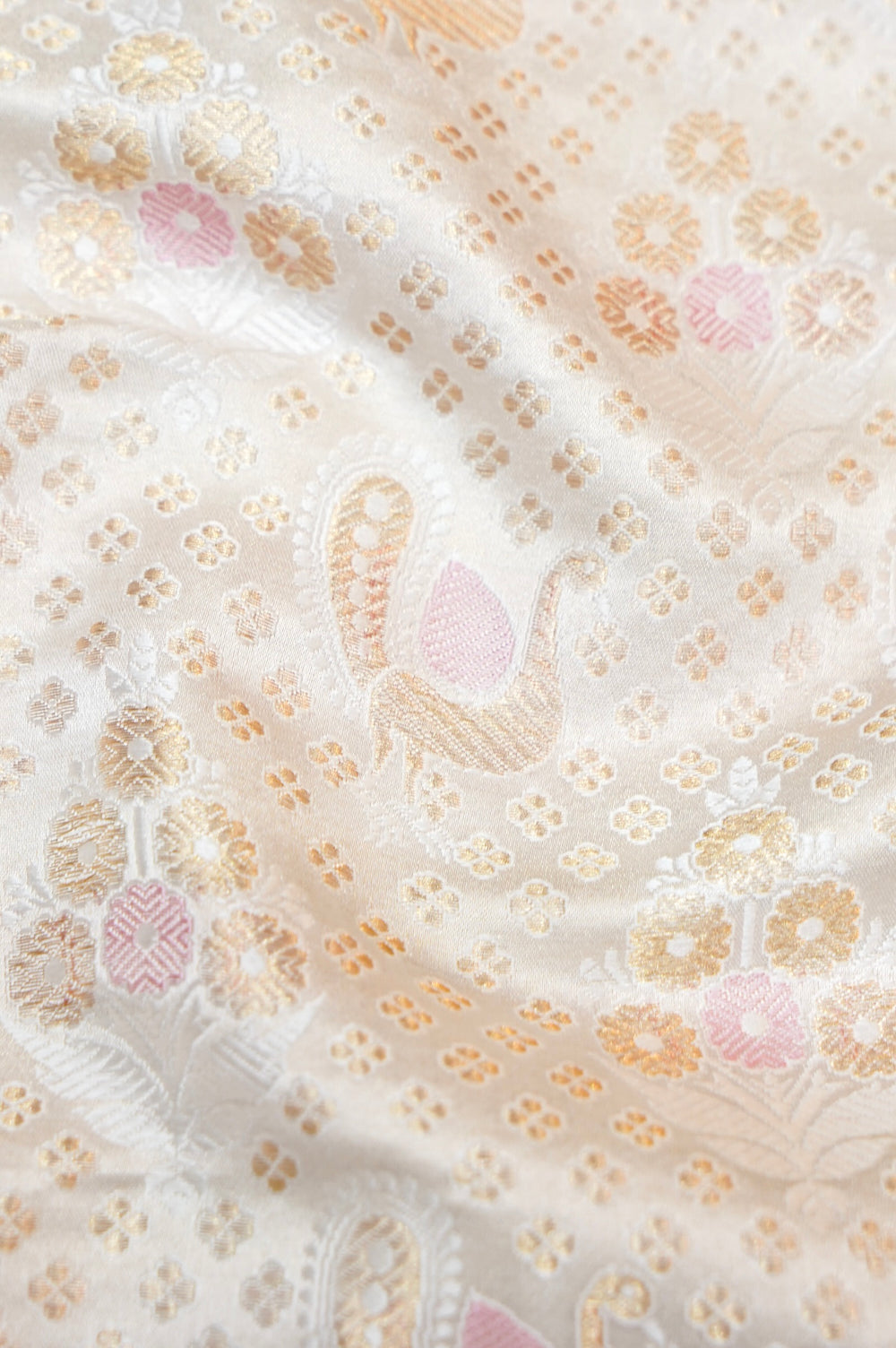 Porcelain White Brocade Mashru Silk Thaan