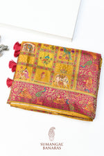Mutrard Yellow Kalamkari Moonga Silk  Blended Saree