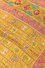 Mutrard Yellow Kalamkari Moonga Silk  Blended Saree