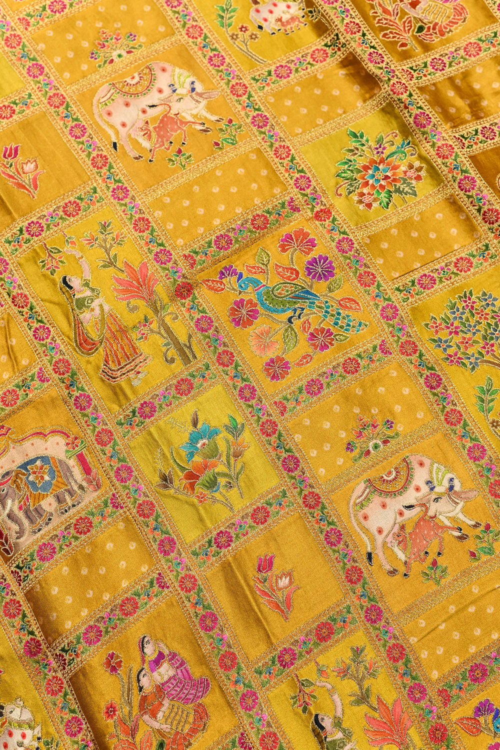 Mutrard Yellow Kalamkari Moonga Silk  Blended Saree