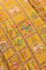 Mutrard Yellow Kalamkari Moonga Silk  Blended Saree