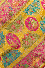 Mutrard Yellow Kalamkari Moonga Silk  Blended Saree