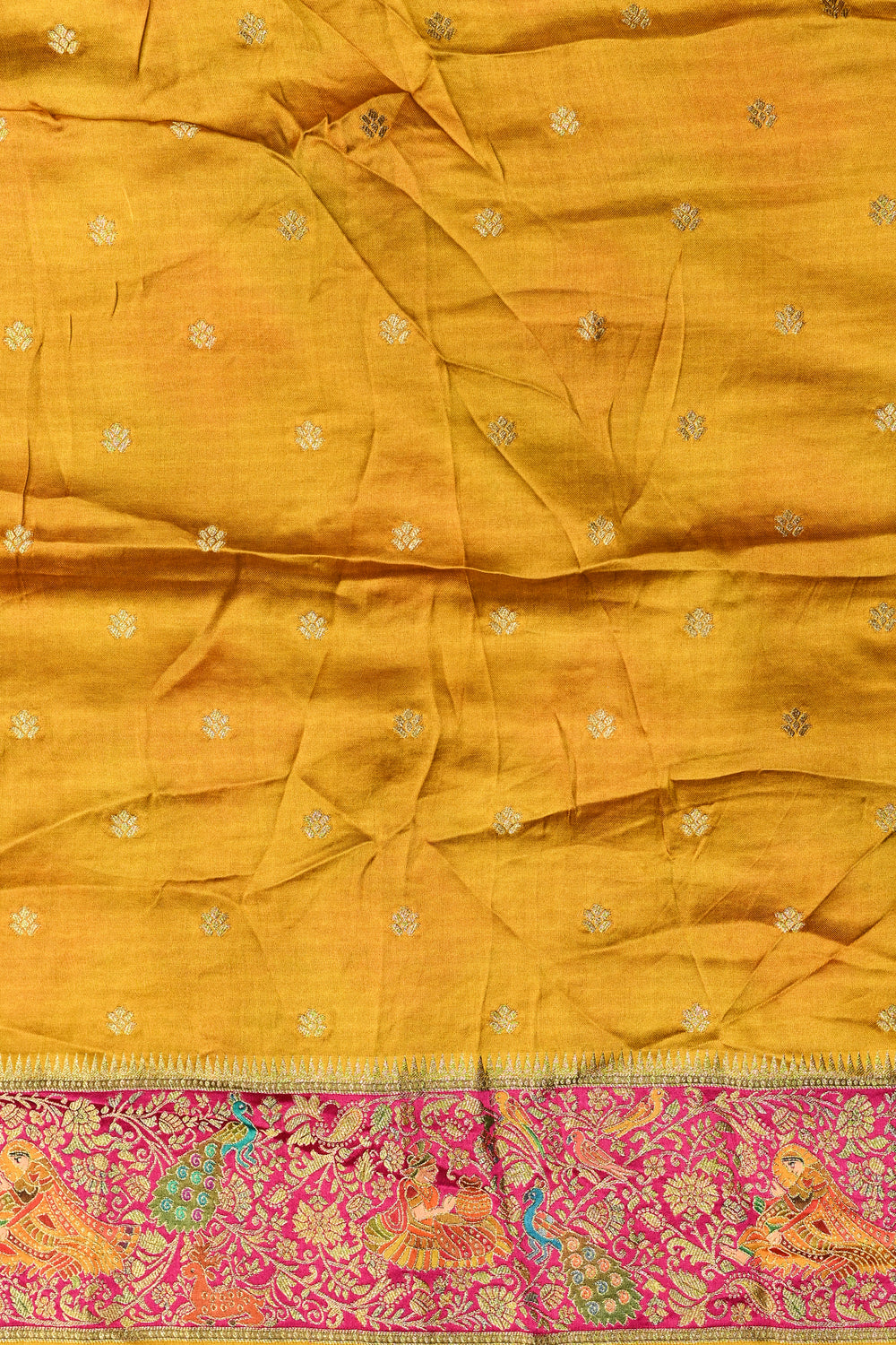 Mutrard Yellow Kalamkari Moonga Silk  Blended Saree