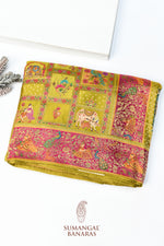 Pear Green Kalamkari Moonga Silk  Blended Saree