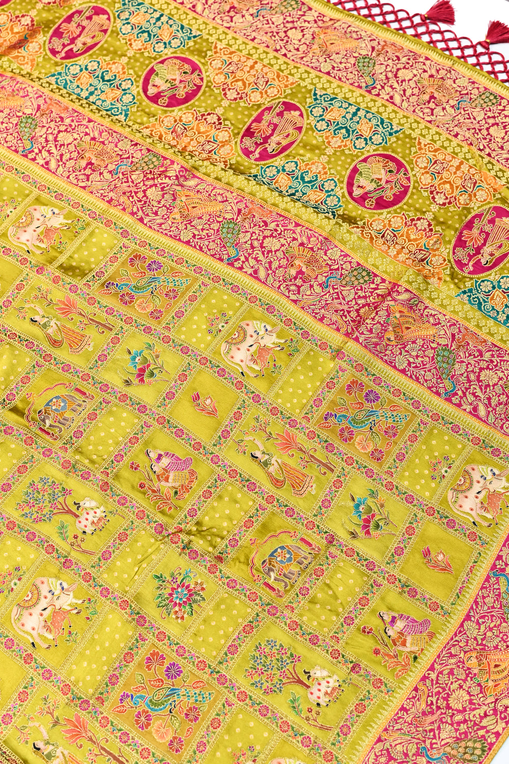 Pear Green Kalamkari Moonga Silk  Blended Saree