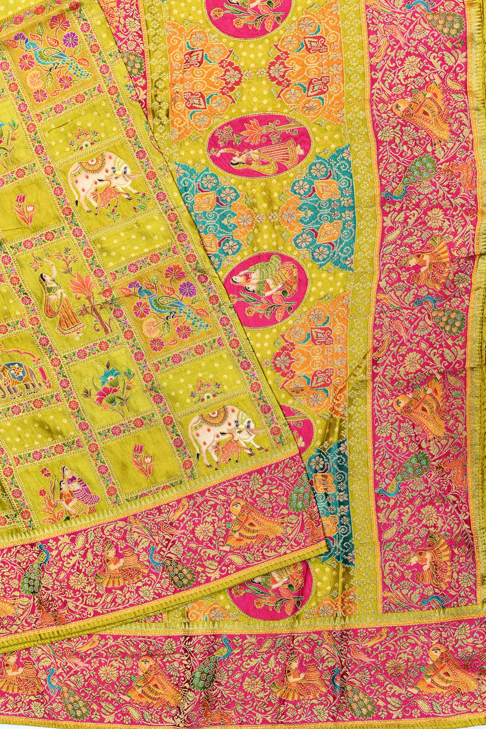 Pear Green Kalamkari Moonga Silk  Blended Saree
