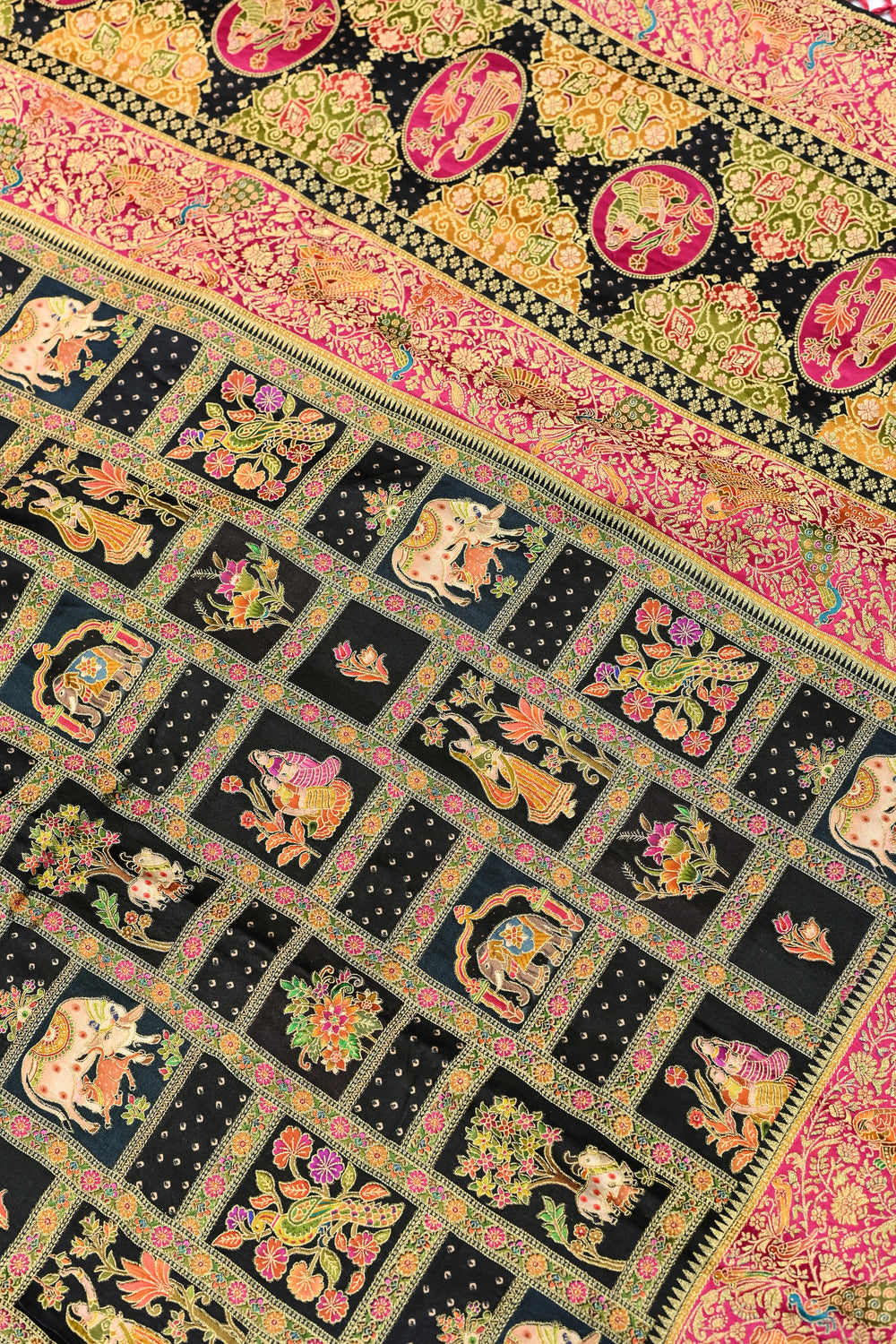 Black Kalamkari Moonga Silk  Blended Saree