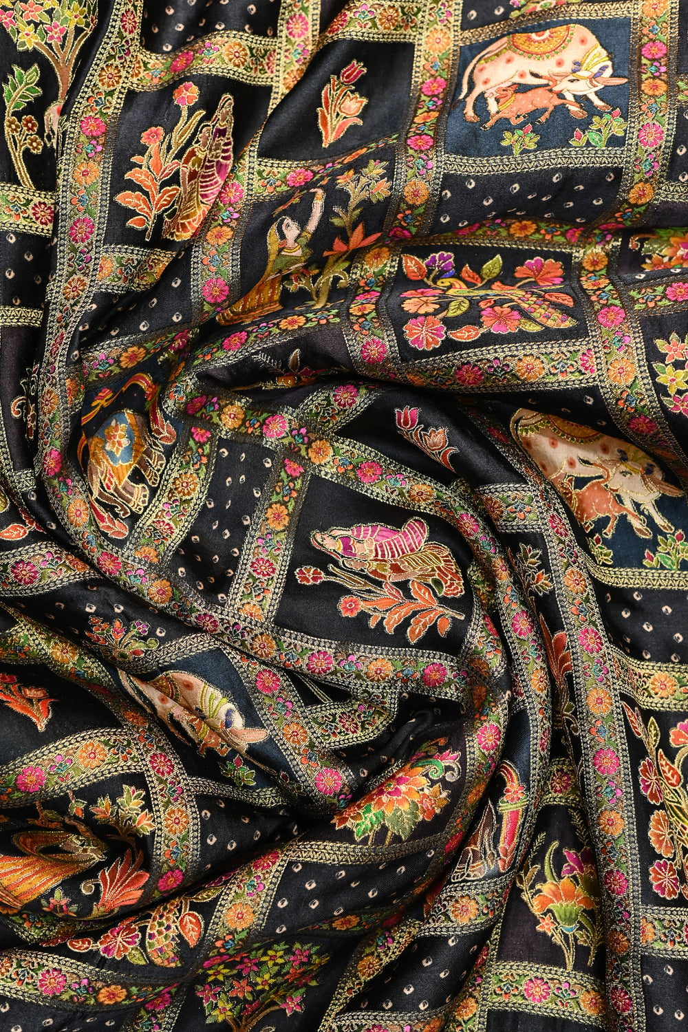 Black Kalamkari Moonga Silk  Blended Saree