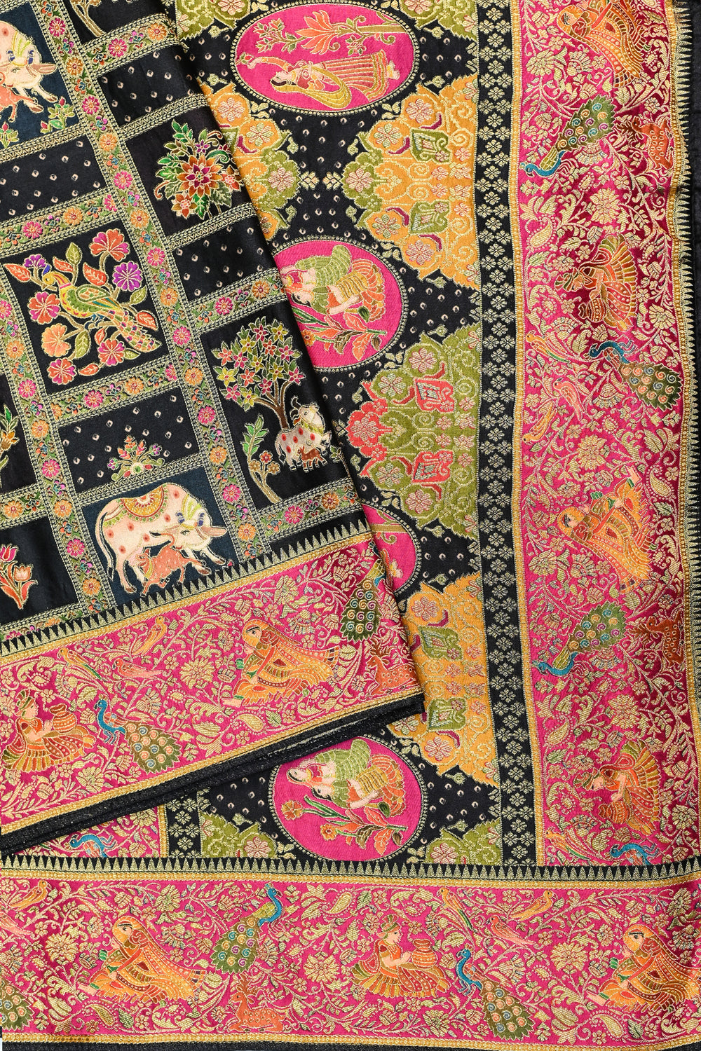 Black Kalamkari Moonga Silk  Blended Saree