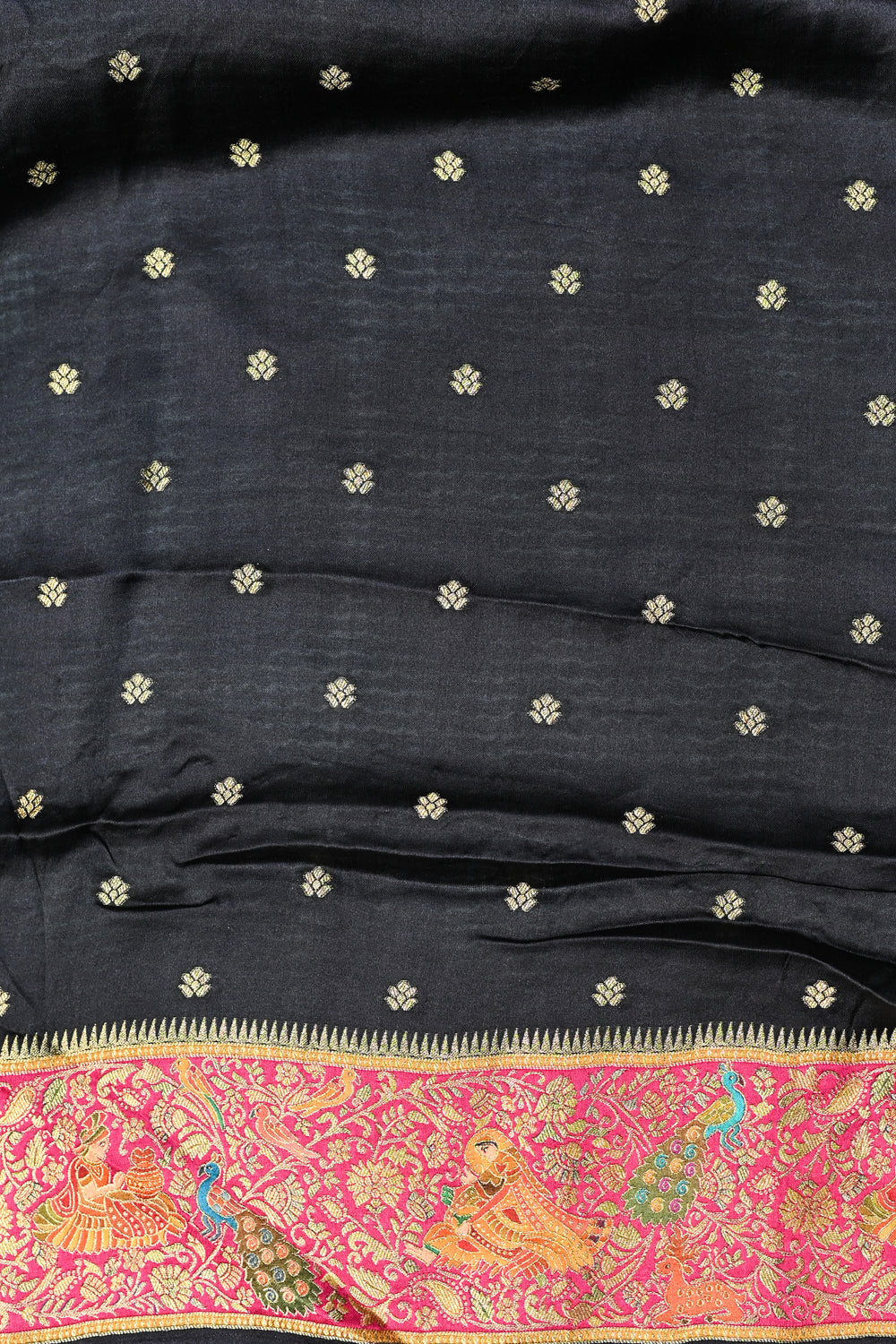 Black Kalamkari Moonga Silk  Blended Saree