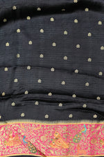 Black Kalamkari Moonga Silk  Blended Saree