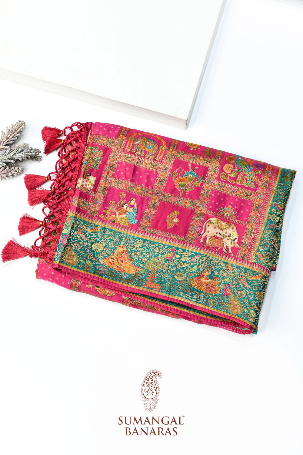 Pink Kalamkari Moonga Silk  Blended Saree