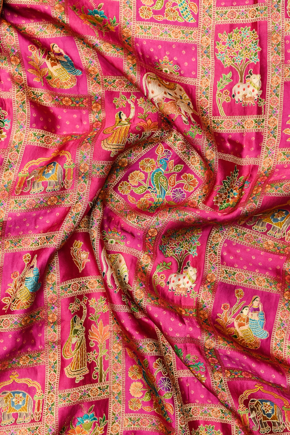 Pink Kalamkari Moonga Silk  Blended Saree
